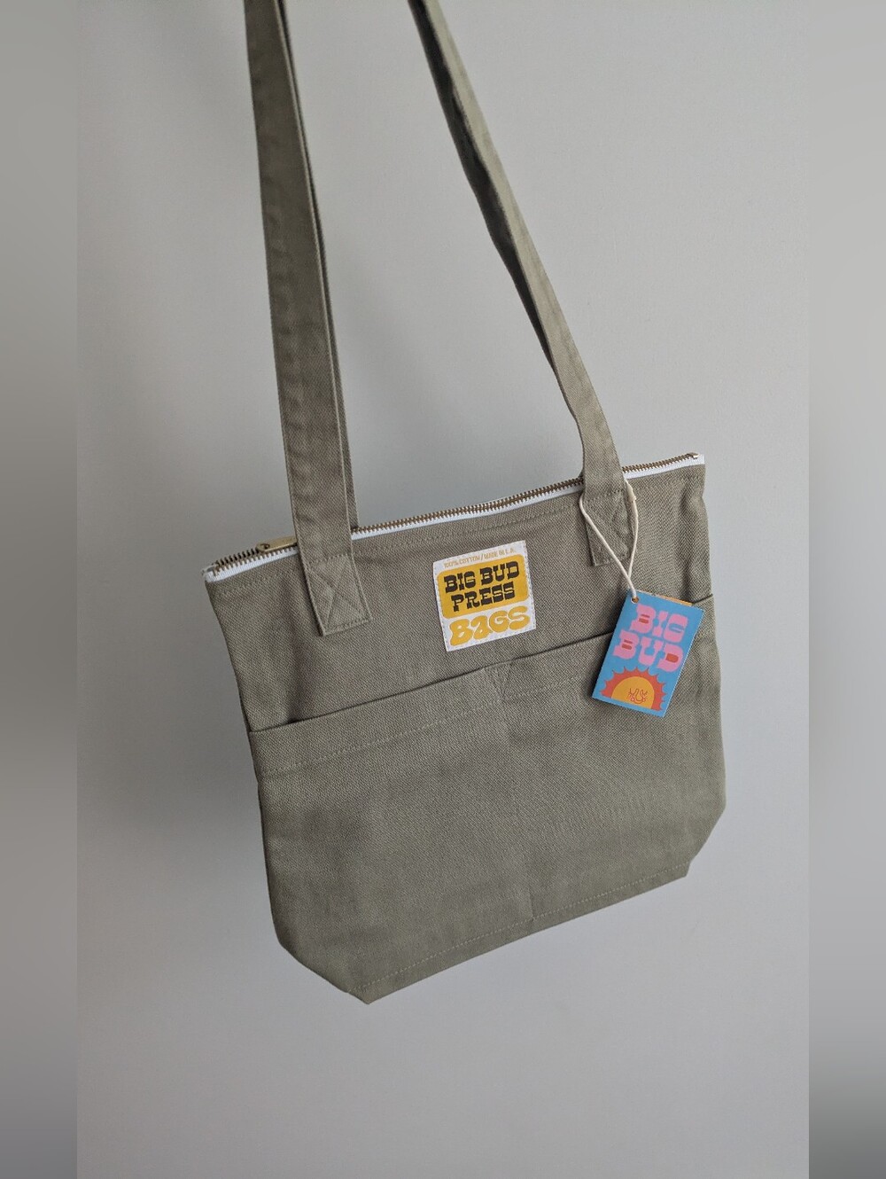 NWT Big Bud Press Green / Gray Canvas Tote Bag